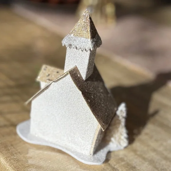 Pier 1 Gold and White Glitter Light-Up Church - Picture 2 of 6